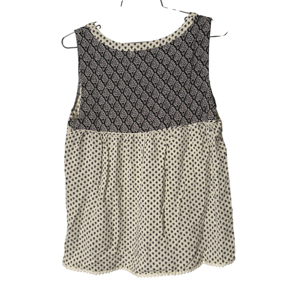 Skies Are Blue Tank Top Womens Med Cream Black Anthropologie Pom Pom Mixed Print - Picture 5 of 5